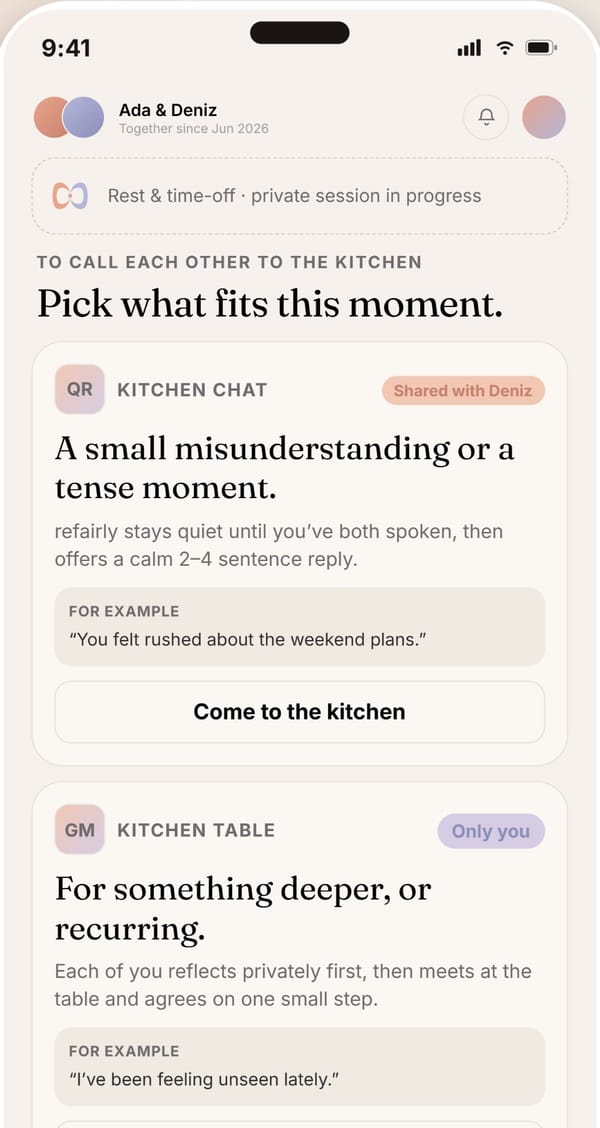 The Kitchen screen: chat and table