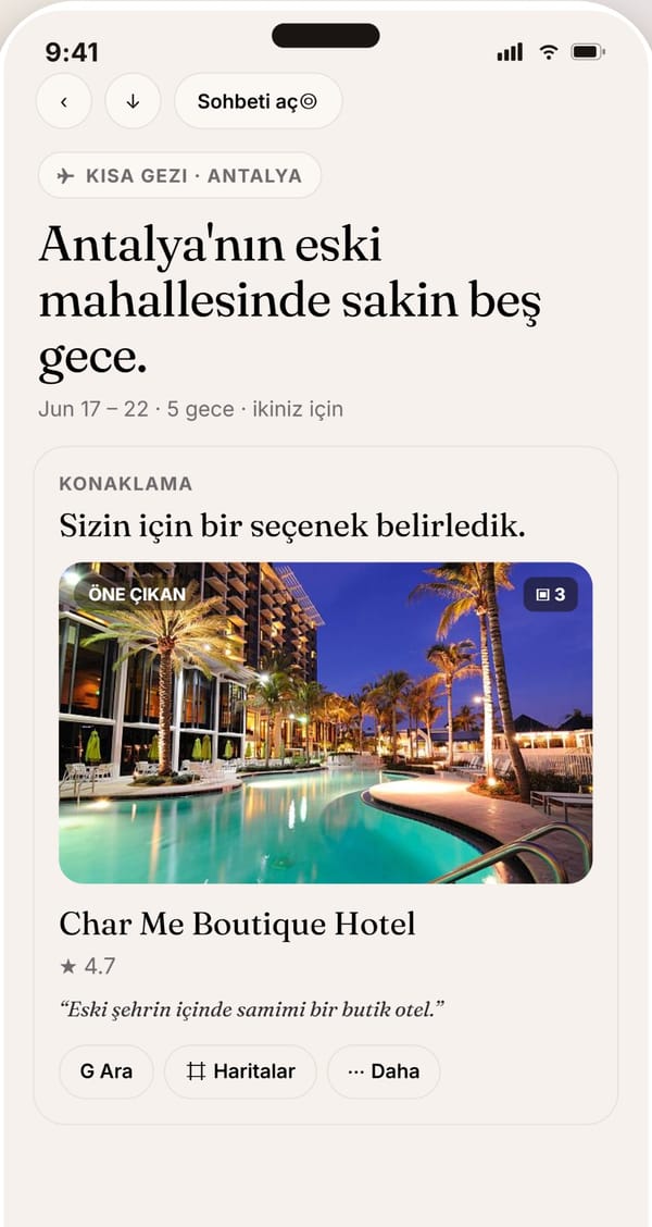 Fikirler ekranı: iki kişi için planlanmış bir gezi