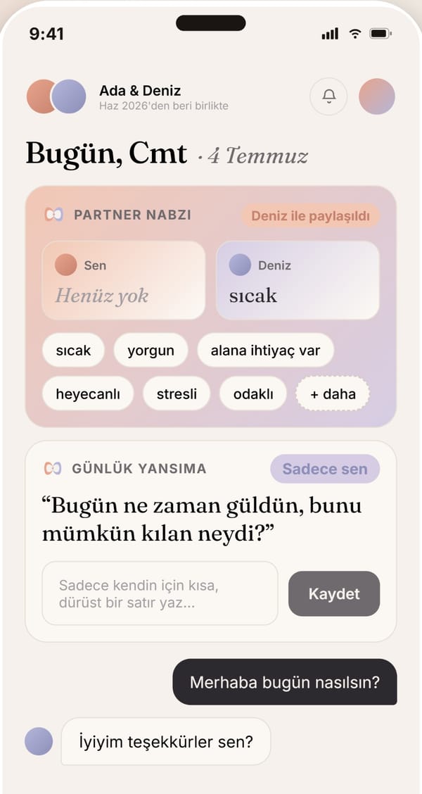 Bugün ekranı: partner nabzı ve günlük yansıtma